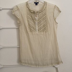 GAP Chiffon Silk Tunic Top Cream Gold Thread SZ M NWOT